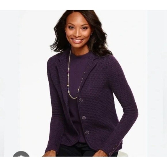 Talbots Purple Merino Wool Knit Blazer Sweater Jacket MP Petite Preppy Academia - Picture 1 of 11
